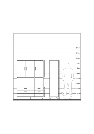 Hyperion Dolap 6 Raflı 6 Çekmeceli 3 Kapaklı 132x44x195 Çam-a... Çam