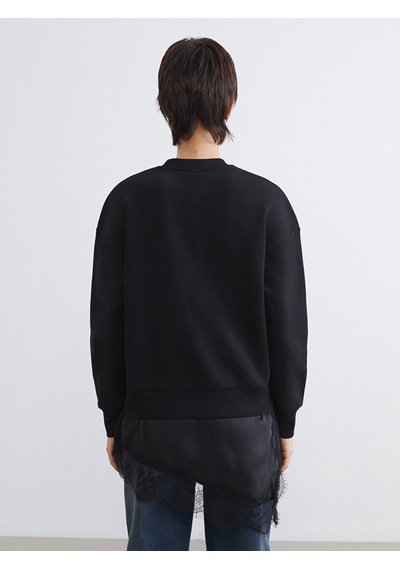 Lcw Vision Siyah Dantel Detaylı Oversize Kadın Kalın Sweatshirt