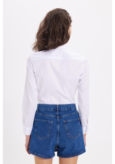 Tudors Kadın Slim Fit Non-ıron Pamuklu Vücuda Oturan Ütü Gerektirmez Pensli Beyaz Gömlek-42046 Beyaz