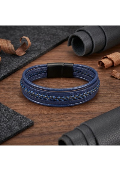 Moncuk Design Mavi Siyah Çoklu Deri Bileklik Zamak Kilit 33513b2d7z Açık Mavi