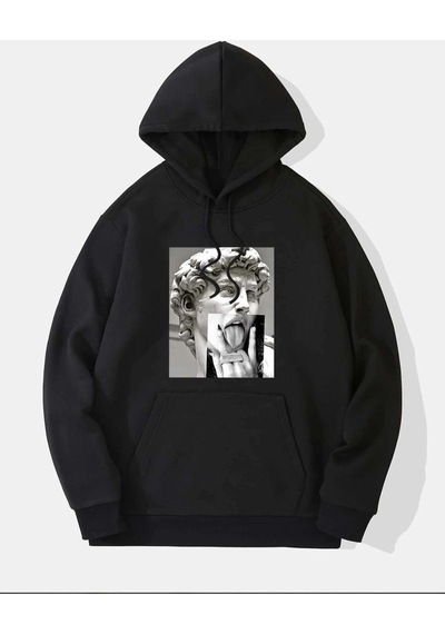 Altamira Unisex Heykel Baskılı Oversize Kapşonlu Sweatshirt 001