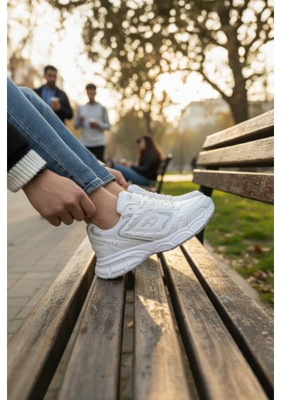 Enoch Erkek Beyaz Kalın Tabanlı Spor Ayakkabı Sneaker Günlük Rahat Kalıp Yürüyüş Modeli Beyaz