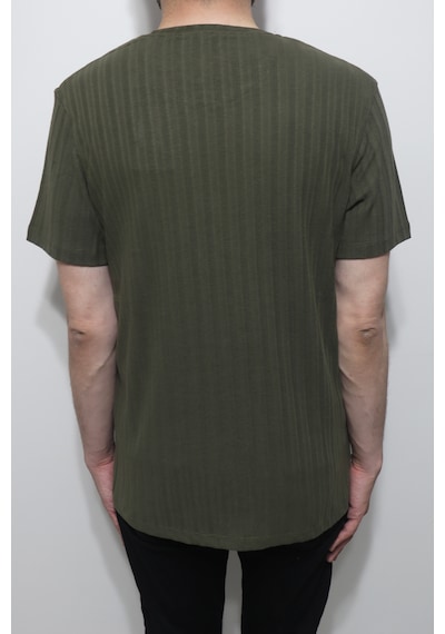 Santa Dmctekstil Erkek Tshirt-1440 Çizgili Spor Kesim Rahat Kalıp Bisiklet Yaka T-shirt Haki