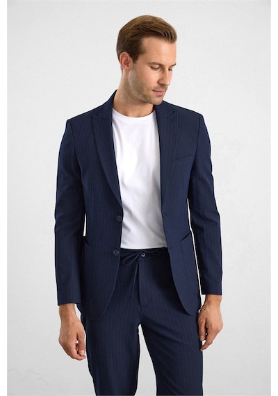 Süvari Lacivert Slim Mono Yaka Düz Torba Cep 6 Drop Takım Elbise Stk1006900005-m09