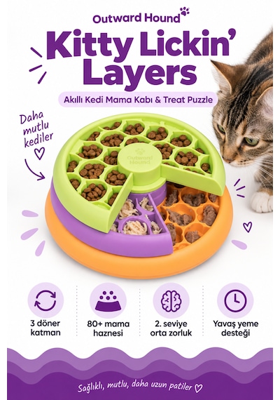Petstages Kitty Lickin' Layers Cat Fun Feeder Treat Puzzle Akıllı Kedi Mama Kabı