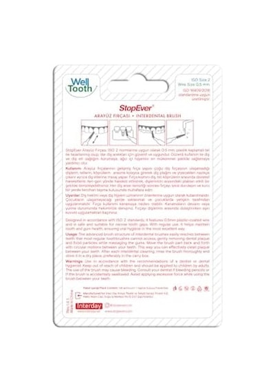 Stopever Well Tooth Arayüz Fırçası, Kırmızı - Size 2 0.5 Mm İnce Telli Diş Arası Fırçası, Taşıma Kutusu Hediyeli Ortodontik Kullanıma Uygun 6 Adet