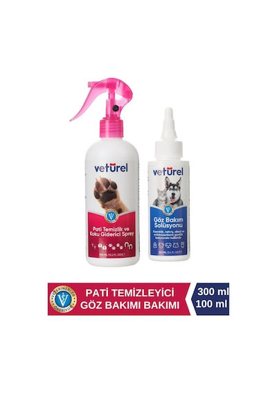 Veturel Kedi Pati Temizleme Kedi Tüy Sağlığı Pati Bakımı 300 ML + Göz Bakım Solüsyonu 100 ML