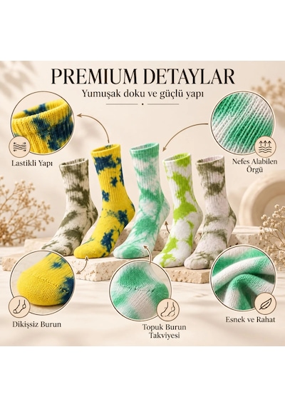 Womanandkids Wak Unisex Batik Desenli Çorap 10'lu Set Pamuklu Renkli Uzun Soket Dikişsiz Nefes Alan Günlük Spor Çorabı Çok  Renkli