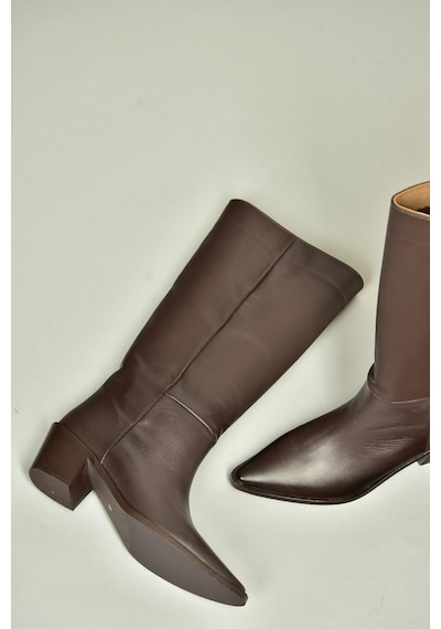 Fox Shoes V654082103 Kahverengi Hakiki Deri Kalın Topuklu Kadın Çizme Kahverengi