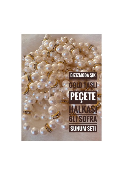 Yılbaşı Sofra Sunum Gold Taşlı Peçetelik 6 Adet Peçete Halkası Gold,