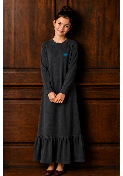 Angel&co. Girls Clothing Kız Çocuk Gri Uzun Kollu Maksi Tesettür Penye Elbise Gri - 842728793 Gri
