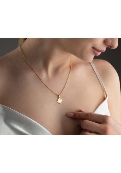 Papatya Silver 925 Ayar Gold Renk Mineli Pırlantalı Papatya Kolye Gold
