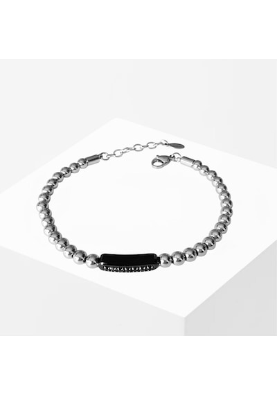 Taşlı Plakalı Siyah Silver Erkek Çelik Bileklik 70212168