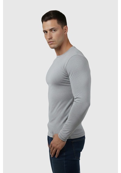 Rizzup Gri Dar Kalıp Likralı %90 Pamuk Erkek Sweatshirt Vücuda Oturan İnce Penye Sweat 2300423