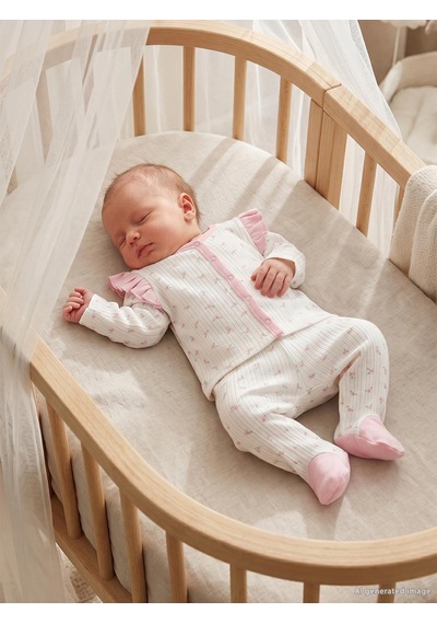 Civil Baby Çiçek Empirme Fırfırlı 1-9 Ay Pijama Takımı - Ekru