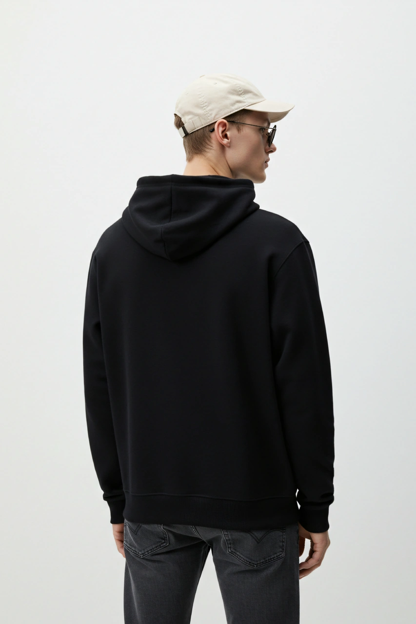 Erkek Oversize %100 Pamuk Yüksek Kalite Erkek Kapüşonlu Sweatshirt Siyah