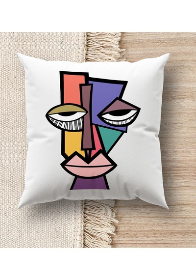 Bk Gift Modern Art Tasarımlı Beyaz Kırlent Yastık, Ev Hediyesi, Ev Dekorasyonu, Dekoratif Hediye-17
