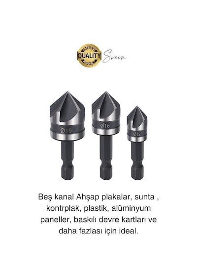 A Kalite 3 Parça Premium Havşa Açma Matkap Ucu Seti Hss Bits Uçlu Paslanmaz Çelik Kalın 12-16-19 Mm