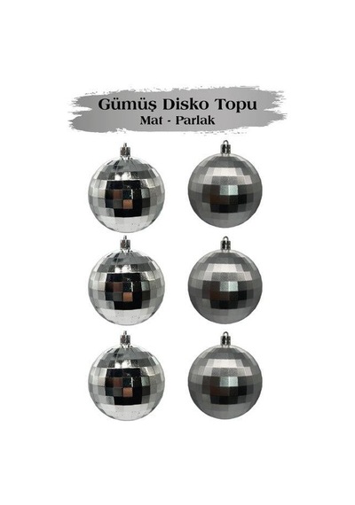 8 Cm Gümüş Mat Parlak Yılbaşı Top Süs Disko Topu 6 Parça Dekoratif Ağaç Ve Parti Süsü Diğer
