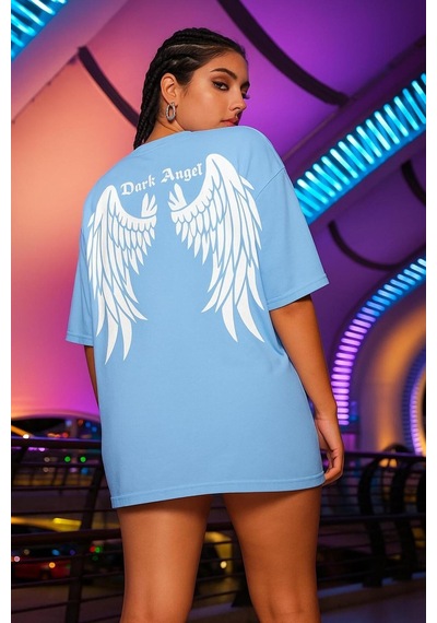 Dark Angel Baskılı Oversize T-shirt Bebe Mavisi