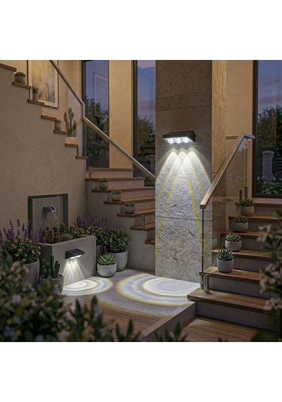 Solar Bahçe Duvar Aydınlatması 2'li Set - 3 Ledli Güneş Enerjili Beyaz Işık Dış Mekan Duvar Lambası, Su Ge