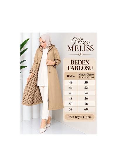 Miss Meliss Desenli Bondit Kumaş Testtür Trençkot Krem Krem