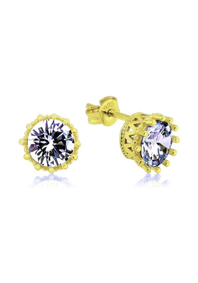 Gümüş Gold Tırnaklı Tek Taş Çivili Kadın Küpe 14 MM-Gümüş