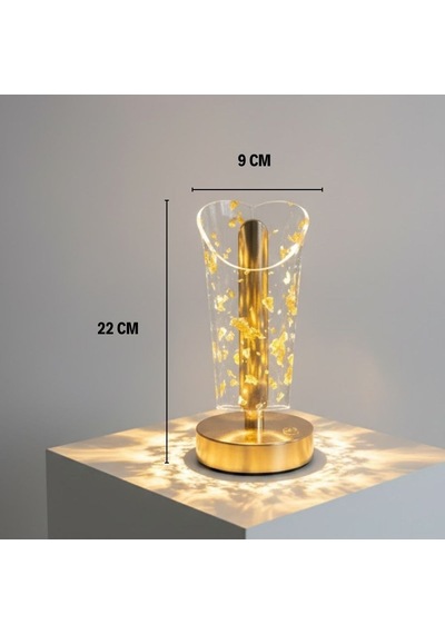 Açık Silindirik Kristal Altın Toz Model Led Masa Lambası Gold Tabanlı, Dokunmatik, 3 Renk Işık Modlu, Şarjlı Modern Dekoratif Gece Lambası Beyaz