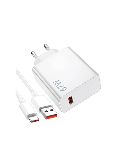 Okyanustech Mi Uyumlu 67 Watt Hızlı Turbo Şarj Seti Kafa + Kablo Şarj Aleti A Kalite Mdy-12