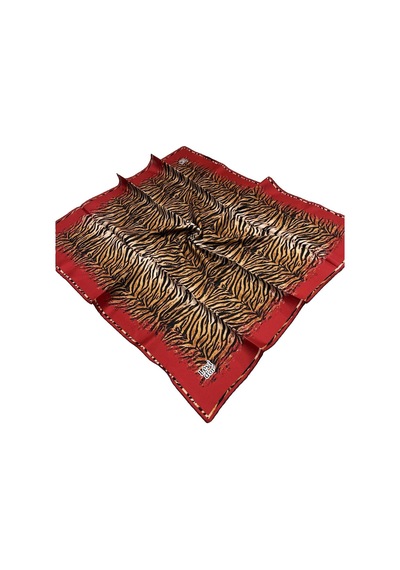 Levidor Twill İpek Eşarp - 4062-10 Zebra Desenli Kırmızı - Kırmızı