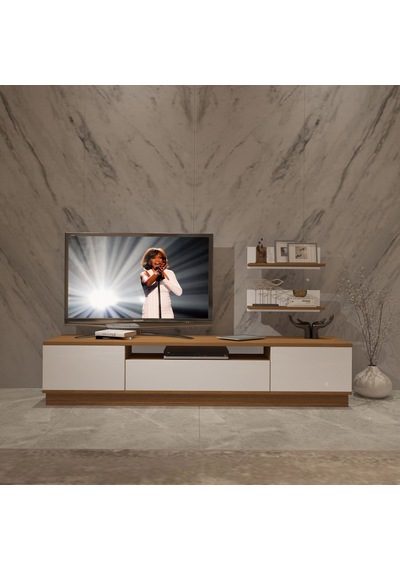 Decoraktiv Trio 4s Mdf Tv Ünitesi Tv Sehpası - Ceviz Beyaz Ahşap - Beyaz