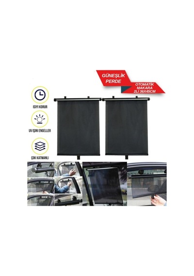 Araç Cam Güneşlik Perde Otomatik Makaralı 2 Li Set 36x45 Cm Uv Koruyucu