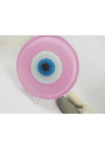 Toz Pembe El Yapımı Deliksiz Büyük Cam Nazar Boncuğu 12 Cm Masa Ü