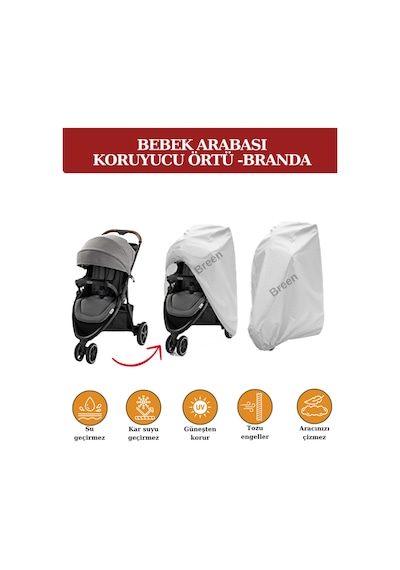Bebek Arabası Branda - Koruyucu Örtü - Su Geçirmez Tozdan Korur Gri