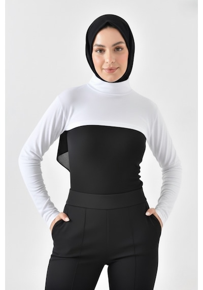 A02teks Dik Yaka Boyunluklu Kolluk Uzun Kollu Boyunluk Tesettür Boyunluk Balıkçı Yaka Bodysuit Beyaz