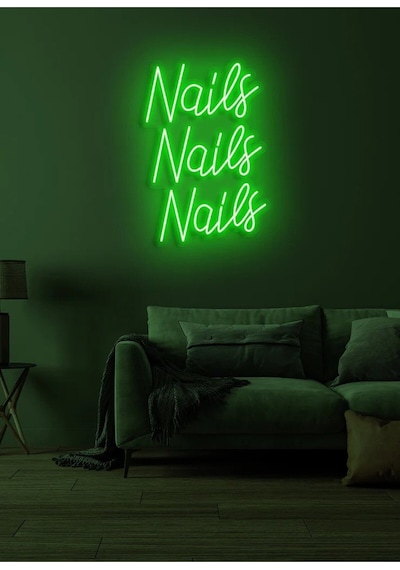 Nails Nails Nails Yazılı Neon Tabela Yeşil