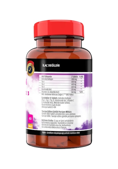 Collagen Kolajen Tip-1-2-3 Hyoluronic Asit Vitamin C 60  Tablet