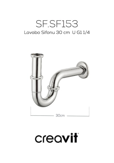 Creavit Lavabo Sifonu 30 Cm U G1 1/4 Krom