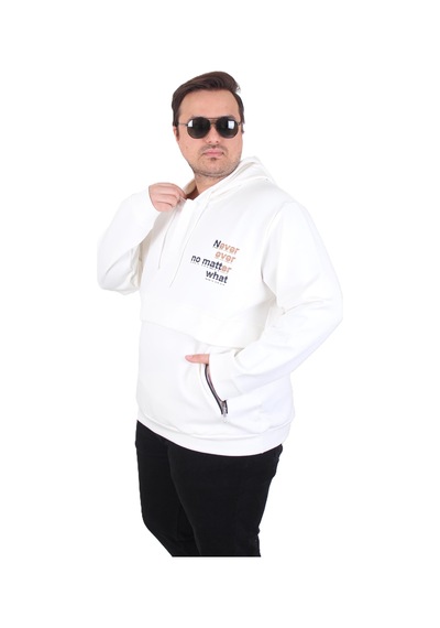 Moc Grande Mocgrande Büyük Beden Kapüşonlu Sweat Double Face Never 25706 Ekru Ekru