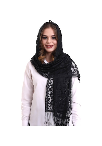 Narin Pamuk Tül Şal Siyah 60x160