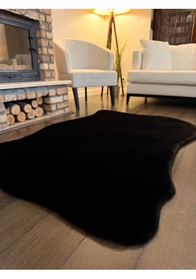 Ultra Soft Siyah Yumuşak Dokulu Peluş Halı Asimetrik