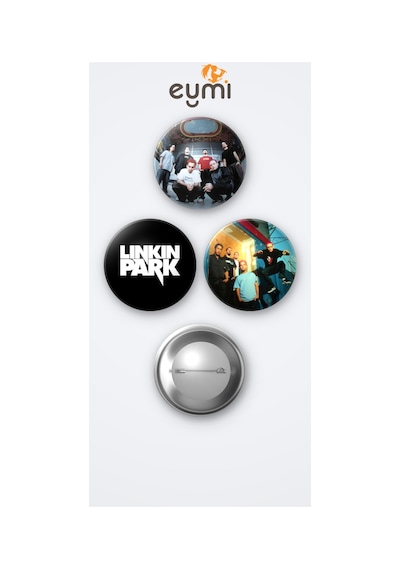 Linkin Park 3'lü Metal Rozet Seti 58mm İğneli Buton Çanta Yaka Rozeti Çok Renkli