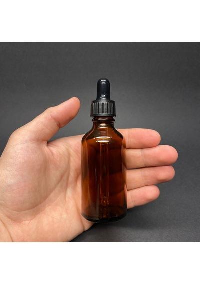 50ml Kahverengi Cam Damlalıklı Şişe , Siyah Plastik Kapak , 50cc