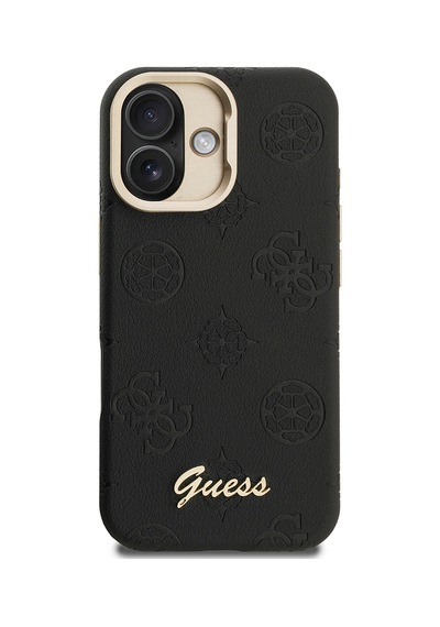 Apple Uyumlu iPhone 16 Kılıf Guess Lisanslı M safe Şarj Özellikli Kamera Standlı Pu Deri Peony Kapak Siyah