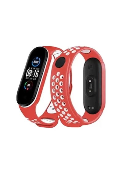Newface Xiaomi Mi Band 6 Spor Delikli Kordon - Kırmızı-beyaz
