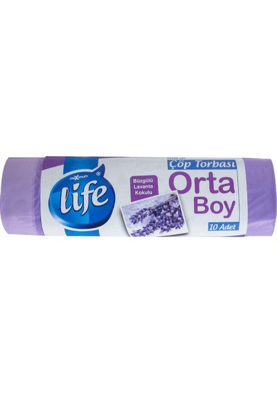 Life Lavanta Kokulu Büzgülü Orta Boy Çöp Torbası Mor 55 x 60 CM
