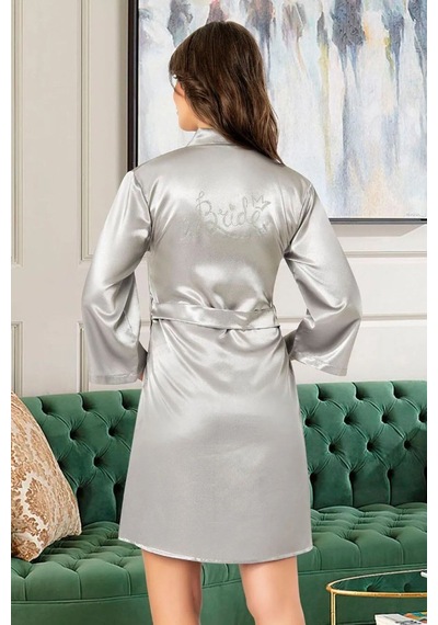 Faal 5913 Kadın Saten Bride Sabahlık-gri Gri