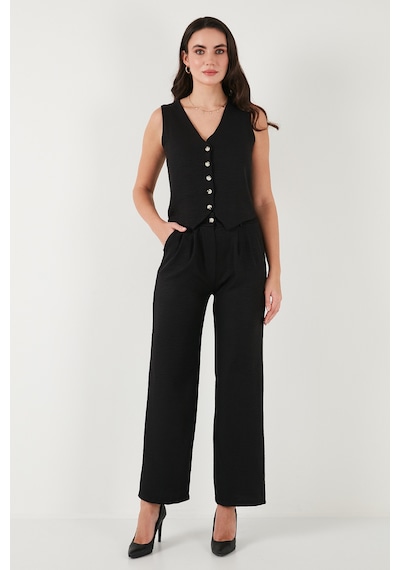 Lela Regular Fit Bol Paça Yelekli Bayan Takım 67045162S4 Siyah