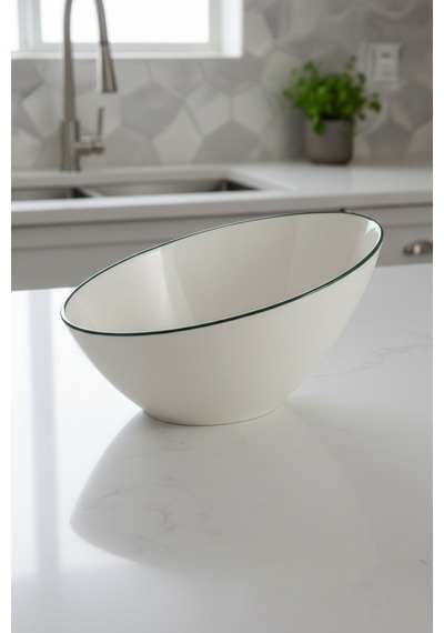 6'lı Truva Salata Kasesi 18cm Rim Yeşil Rinart Krem