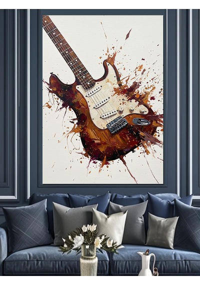 Elektrik Gitar Çalınmış Hali Dekoratif Kanvas - Mdf Ahşap Tablo